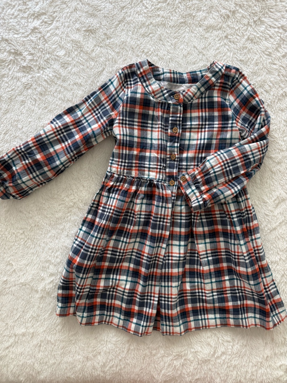 Carter's Plaid Button-Front Dress in Navy, Rust & Cream